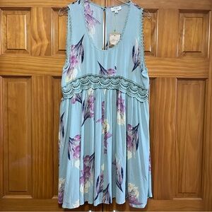 Umgee Aqua Blue Floral Dress Size Large NWT